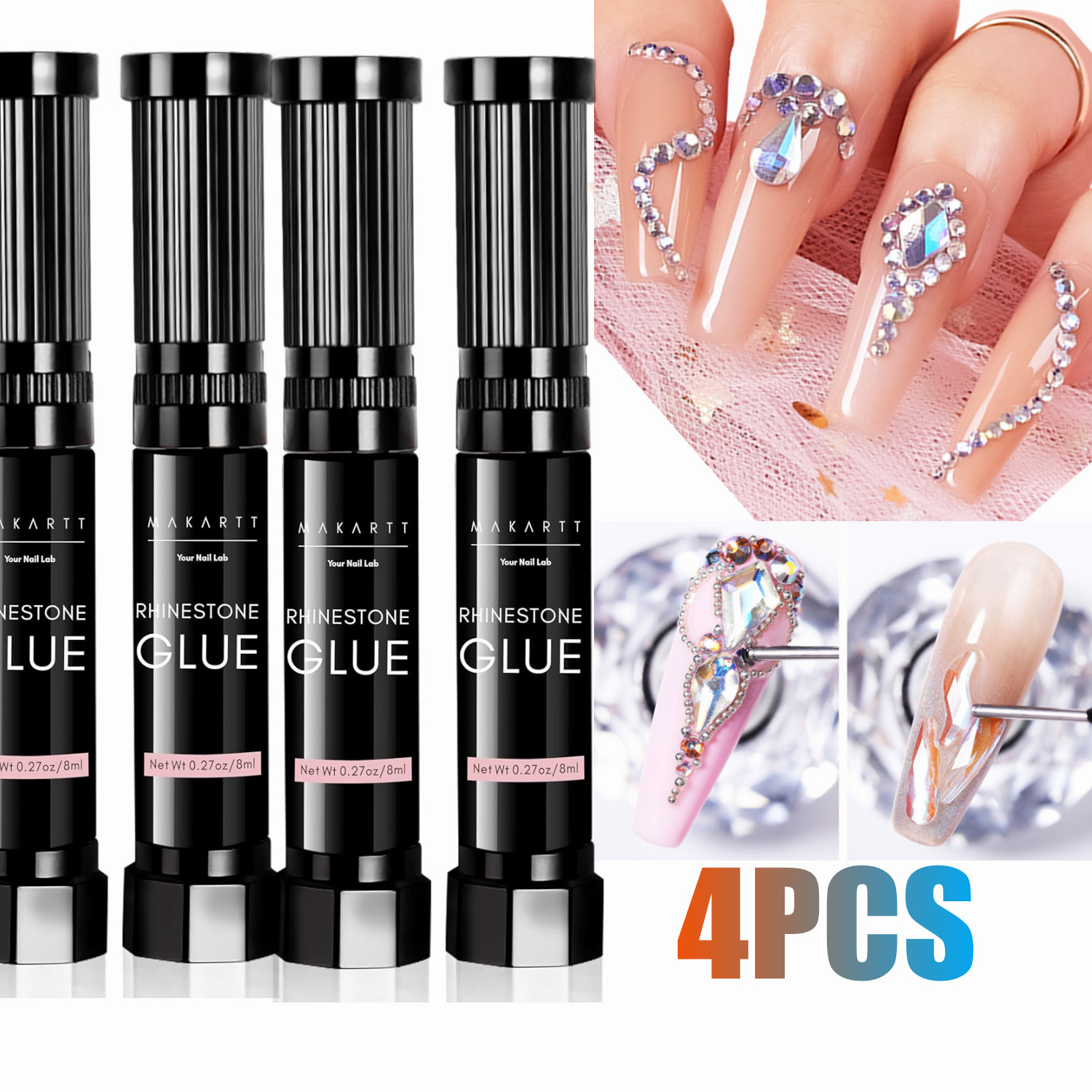 Rhinestone Nail Gem - 4 stuks Makartt nagel strasslijm voor